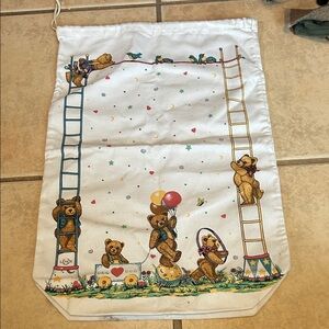 Teddy Bear Print Drawstring Bag